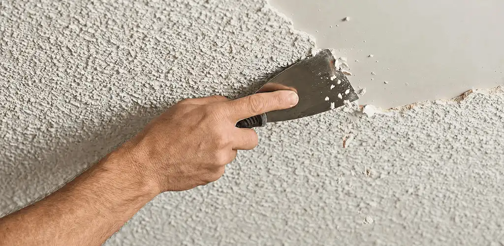 Popcorn ceiling removal scraping off textured ceiling finish in Tampa, FL
