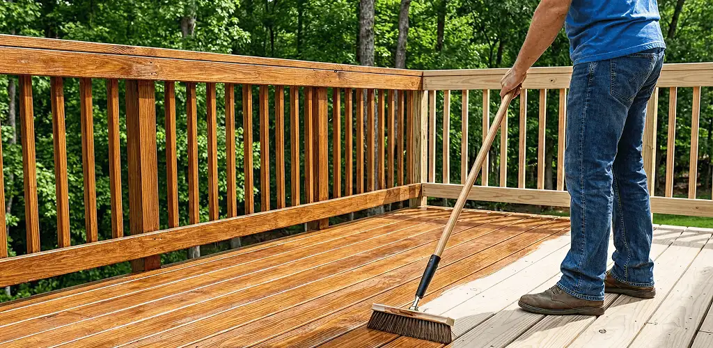 Deck staining and sealing application on a wood deck in Tampa, FL