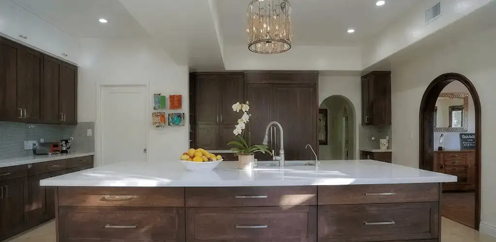Cabinet refacing project with updated kitchen cabinets and island in Tampa, FL